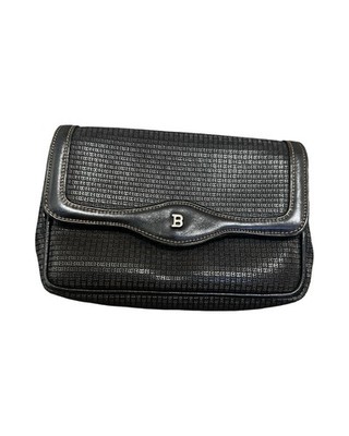 Bally Embossed B Black Leather Cluth Bag 