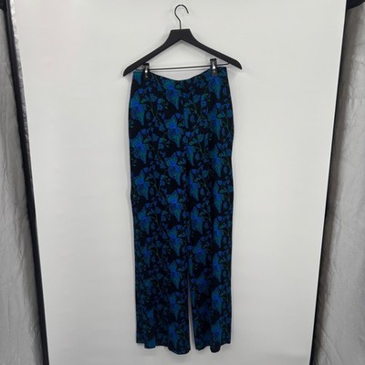 Diane von Furstenberg Floral Wide Leg Pants Womens 6 Blue Green Black Boho Work