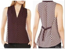 BCBG MAX AZRIA CATHLEEN BLUSA CHIFÓN TOP SIN MANGAS CUELLO EN V GEOMÉTRICA S NUEVA CON ETIQUETAS