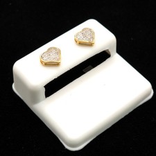 10K TwoTone Yellow Gold 0.15CT Pav&eacute; Diamond Heart Stud Earrings