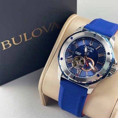 Bulova 98A282 Marine Star Men's Automatic Watch Blue Dial Silicone Strap 45MM