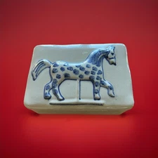 Prestige Place Museum of Folk Art Blue Horse Stoneware Box