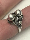 Vintage Art Nouveau Sterling Silver Floral Double Ball Ring Sz5, 4.3g