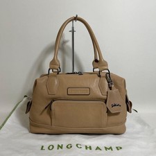 Longchamp Leather Beige Handbag, Used, Classic Bag, with Logo Charm