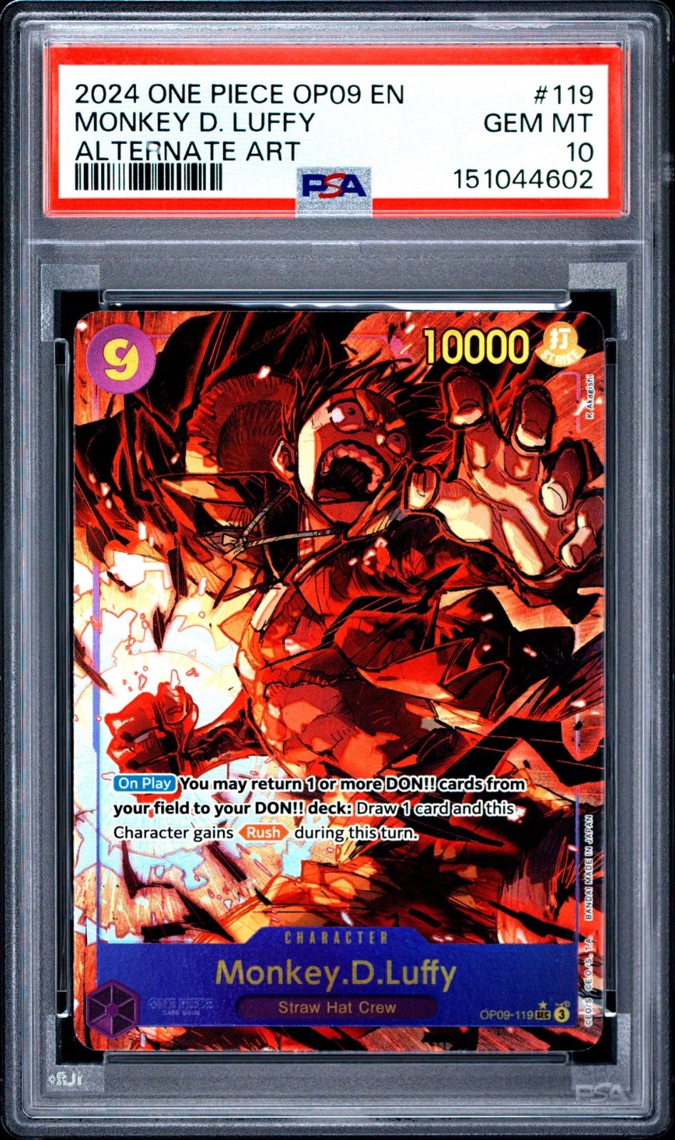 One Piece Monkey D Luffy Alternate Art OP09-119 PSA 10 Gem Mint