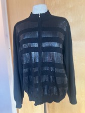 ST JOHN Black Sequin Zip Up Yellow label Sweater cardigan Women's XL