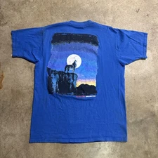 Vintage Marlboro Shirt XL Blue 90s Unlimited Wolf Moon Pocket Tee Cig Promo