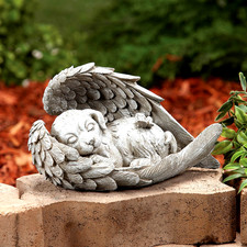 DOG Pet Sleeping Angel Wings Memorial Garden Stone Cemetery Grave Garden Yard