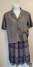 Vintage Panther 2 Pc Skirt Suit Top Plaid Tweedy 16 Plus Pant Her