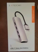 Satechi Type-C Dual Multimedia Adapter w/ 4K HDMI USB C PD Silver SD Macbook usb