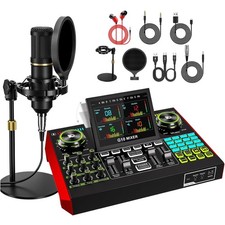 Podcast Microphone Bundle with Live Sound Card Audio Mixer, Podcast Equipment...