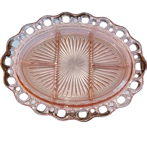 Anchor Hocking Old Colony Lace Edge the  Oval 5-Section Pink Relish Tray