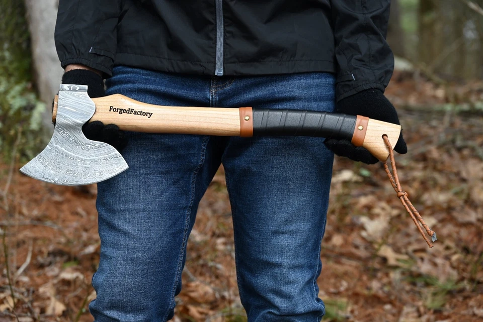 NUEVO Hacha Vikinga Hecha a Mano 20" Acero Damasco Barbudo Camping Hacha Regalo con Funda Foto 2 de 4