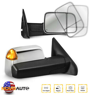 2X Power Heated Turn Signal Chrome Towing Mirrors Fit Dodge Ram 1500 2500 3500 