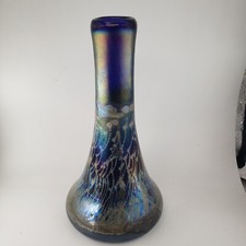 Robert Coleman Blue Iridescent Art Glass Vase 9" tall