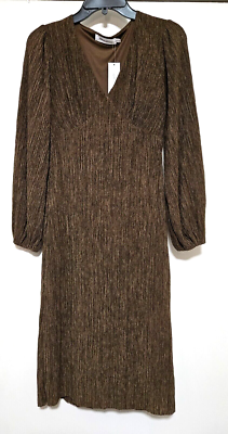 ALL IN FAVOR Brown Plisse Midi Dress Long Sleeve Size XS Desert Palm NWT |  eBay