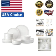 LUNA 12-Piece Porcelain Dinnerware Set: Elegant Service for 4, Ivory White