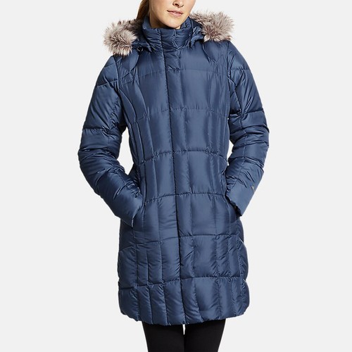 Down Parka Jacket Faux Fur Trim Hood 