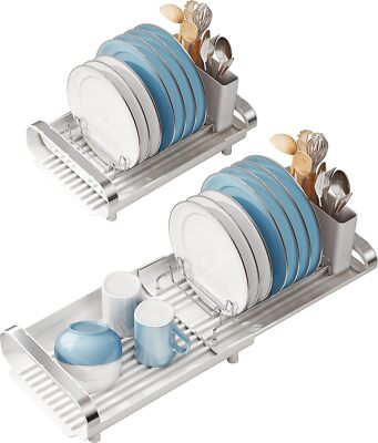 Expandable Dish Drying Rack for Kitchen Countertop Sink with Drain Board 