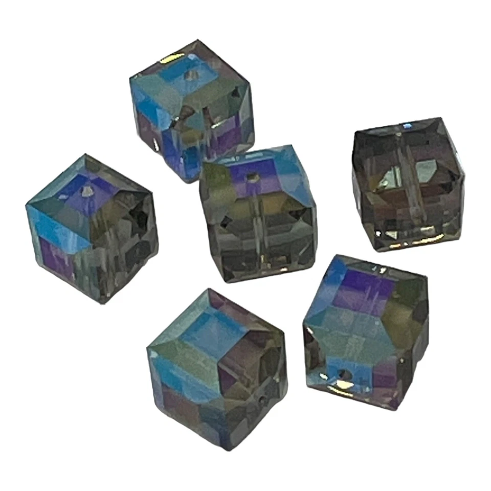 6pc Swarovski Crystal Black Diamond 8 mm Cube 5601 Beads Faceted Square - Image 2 of 2