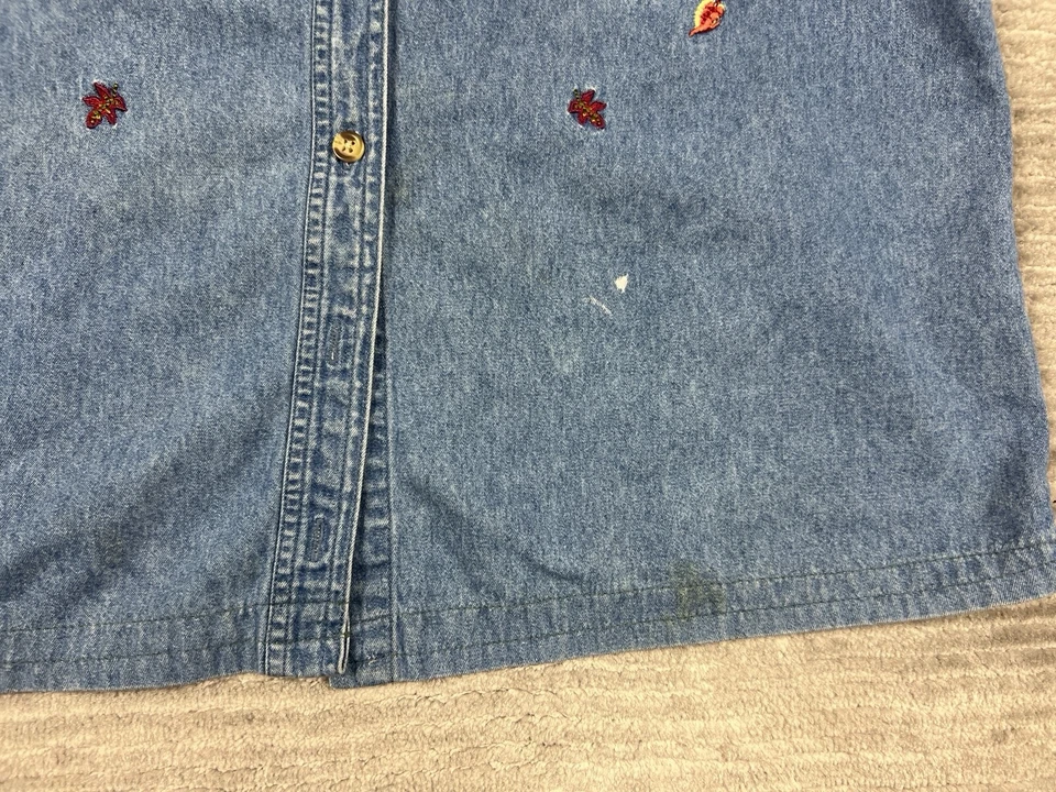 Bobbie Brooks Top Womens XL Blue Denim Scarecrow Autumn Short Sleeve Button Up - Image 4 of 4