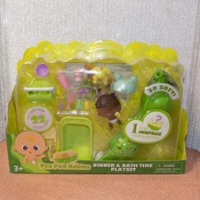 Pea Pod Babies Dinner Bath Time Playset Mystery Surprise Toy Mini Baby Tina