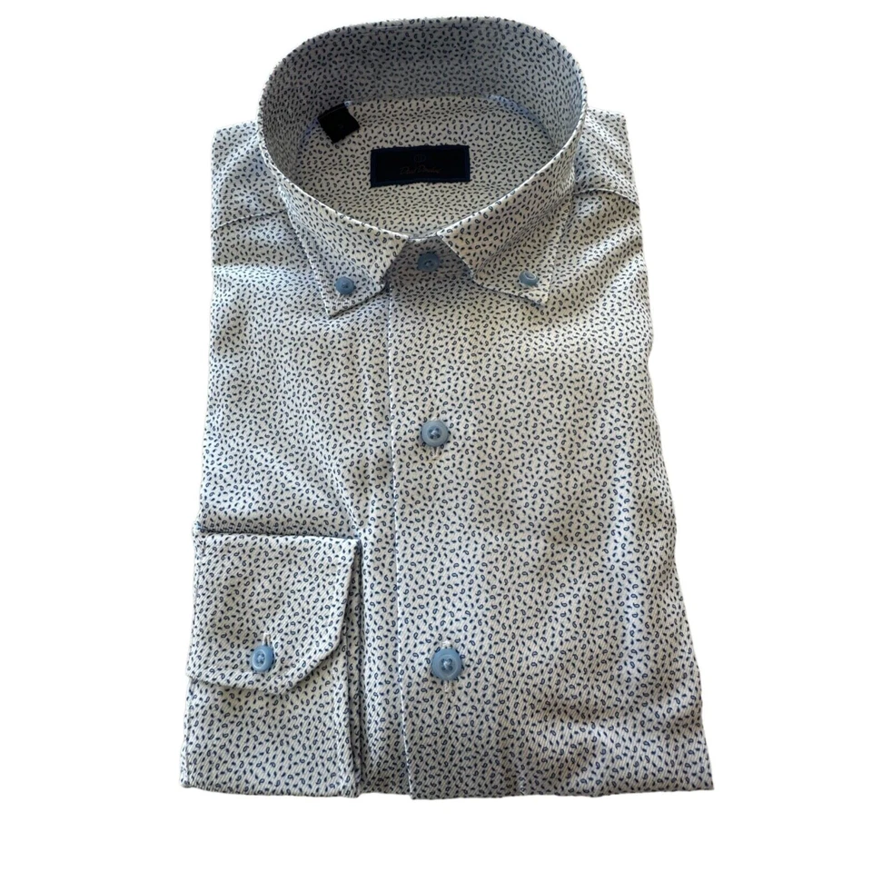 David Donahue Shirt Mens S Long Sleeve Casual White Blue All Over Paisley New - Image 4 of 4