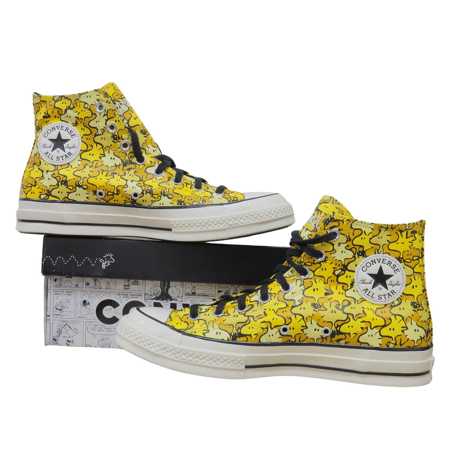 SAOLA Scarpa alta unisex gialla taglia 10M 12W Converse X Peanuts Woodstock Chuck 70