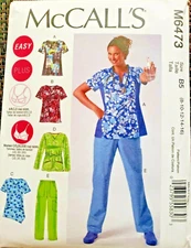 McCall's 6473 Misses Sz 8-16 Scrubs Medical Nurses Doctor's Uniform Tops Pants 
