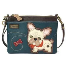 CHALA TURQUOISE BLUE FRENCHIE FRENCH BULLDOG MINI CROSSBODY CELL PHONE PURSE BAG