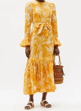 Zimmermann Linen Midi Dress 0 P Belted Ruffled Long Sleeve Peplum Formal Wedding