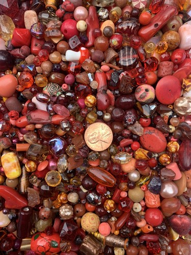 Really Nice Red And Orange Vintage To Modern Bead Mix 350 + Beads Over 7oz