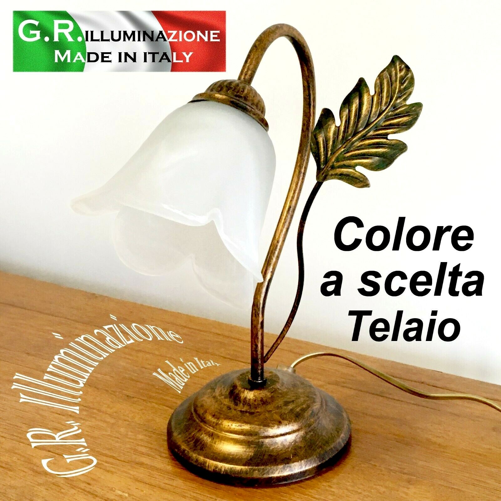 Lumetto Ferro Battuto 1 Luce Ruggine o Avorio - Lampada da Comodino Ian2