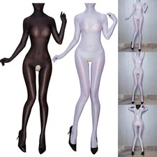 Women's Oil Shiny Ultra Thin Full Bodysuit Stretch Zipper Back Bodystocking