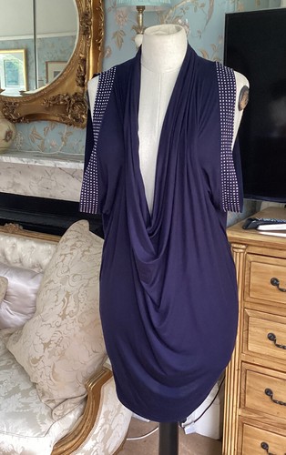 JANE NORMAN SIZE 12 . NAVY BLUE DRAPE TOP . COWL NECKLINE . - Picture 3 of 7