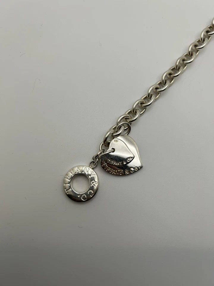 Pulseira de corrente Tiffany & Co. barra alternada etiqueta coração Tiffany 10" prata esterlina 925 - Imagem 3 de 4