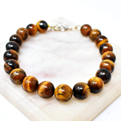 Round Shape 155.00 Cts Natural 8'' Long Golden Tiger Eye Beads Bracelet NK 16E213