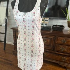 LoveShackFancy White & Pink Floral Sleeveless Racerback Bodycon Dress Size Small