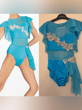Weissman elite dance costume Aqua blue sequin applique Joy SH12281 XSA adult