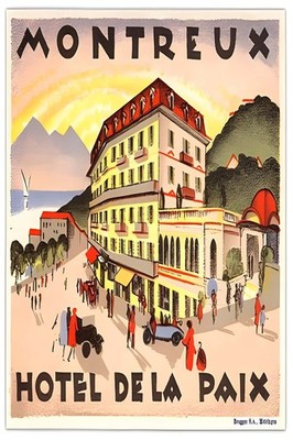 Montreux Hotel de la Paix Poster   - 1930s Vintage Style Artwork - 24x36 