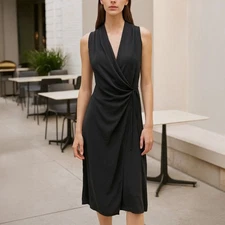 Wilfred Aritzia Black Midi Sleeveless Wrap Dress Size Small