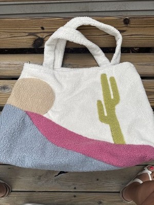 Rare Sherpa Cactus Large Tote Bag Clean Unique Desert Scene 17 x 19 x 6