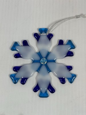 Handmade Art Glass Snowflake Ornament Ice Blue Winter Holiday Decor Christmas