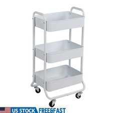 3 Tier Metal Utility Cart Rolling Storage Organizer Kitchen Bathroom Office New