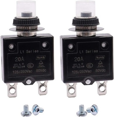 Mxuteuk 2Pcs 20Amp Circuit Breakers Push Button Manual Reset 125/250V AC 50V DC,