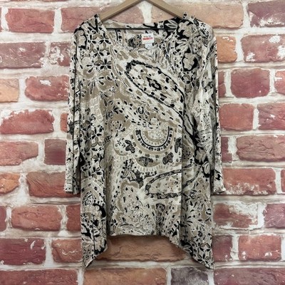 Ruby Rd Top Womens L Multicolor Boho Floral Abstract Stretchy Casual Tunic Shirt
