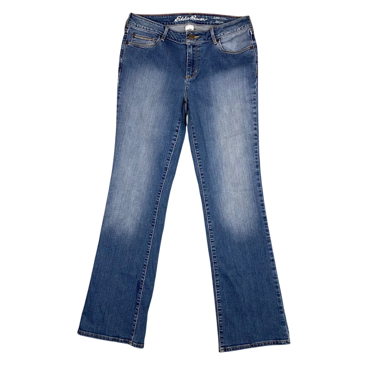 Eddie Bauer Jeans Donna - Cotone E Spandex, Vita Media, Cucitura Arrotolata, Colore Blu