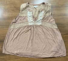 Lucky Brand Embroidered Yoke Sleeveless Top Sienna Brown Linen Blend 1X Boho