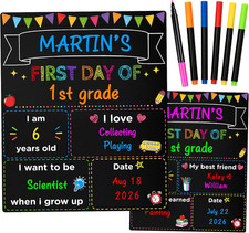 First Day of School Sign with Liquid Chalk Markers 12"X10" Double-Sided First an