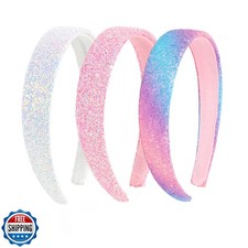 Uintoon Girls Headbands, 3PCS Headbands for Girls Women Glitter Pink Rainbow